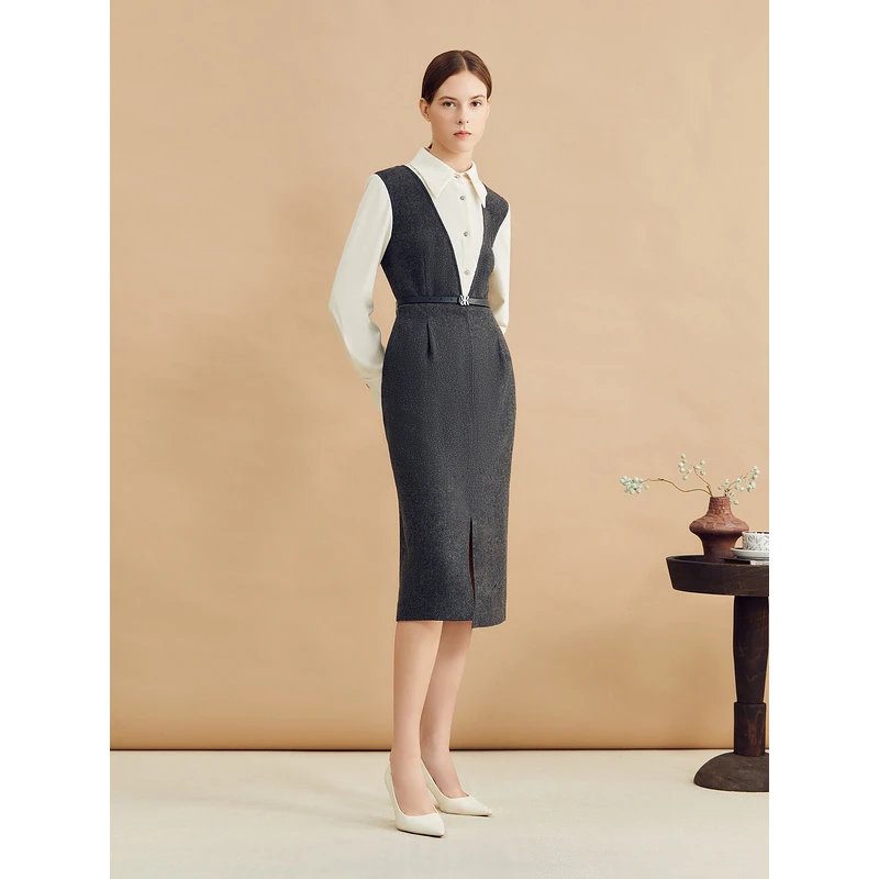 【舒柔羊毛】YINER音儿女装新款气质修身长袖长裙连衣裙8C64505876