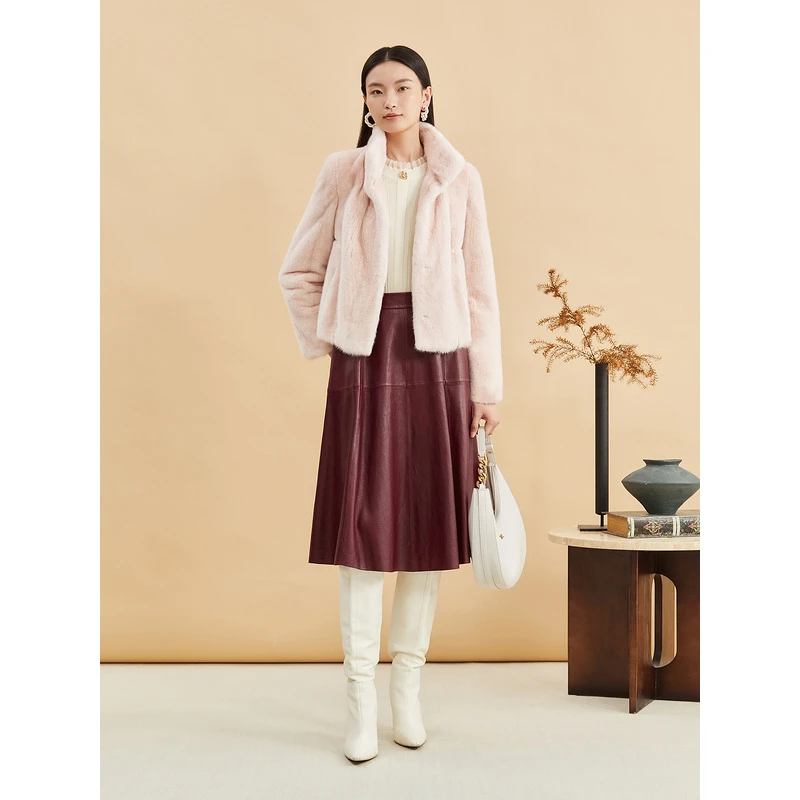 YINER音儿气质贵气优雅短款钉珠真皮皮草8C64509146