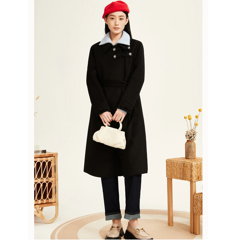 YINER音儿摩登中式女装冬季新款羊毛双面呢外套大衣8C62580628