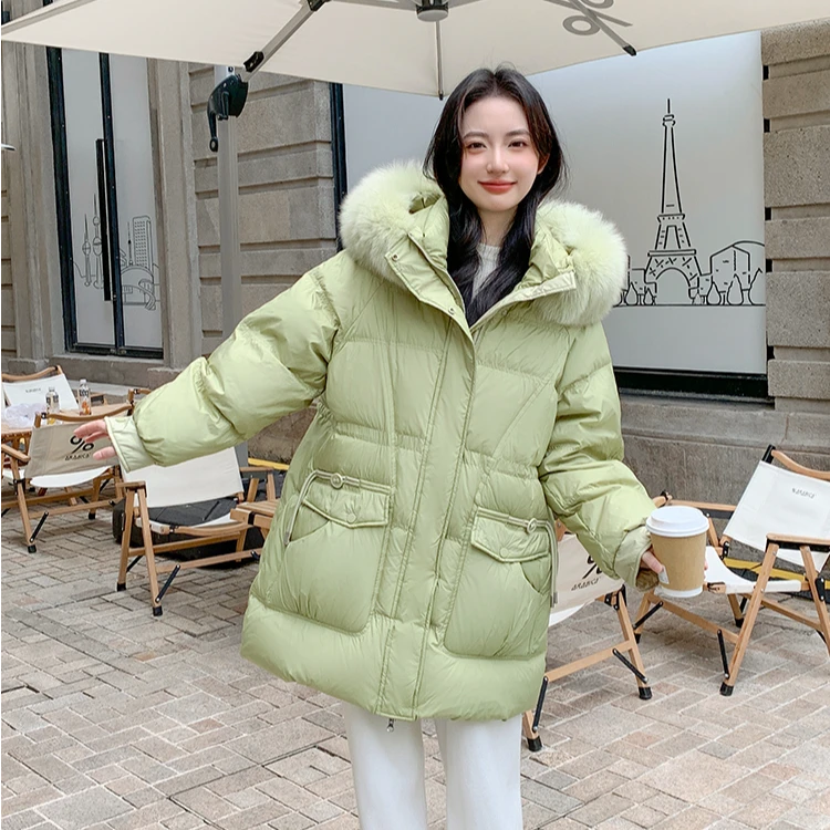 【羽冠】冬季新款大码女装胖mm200斤宽松保暖中长款大码羽绒服2439