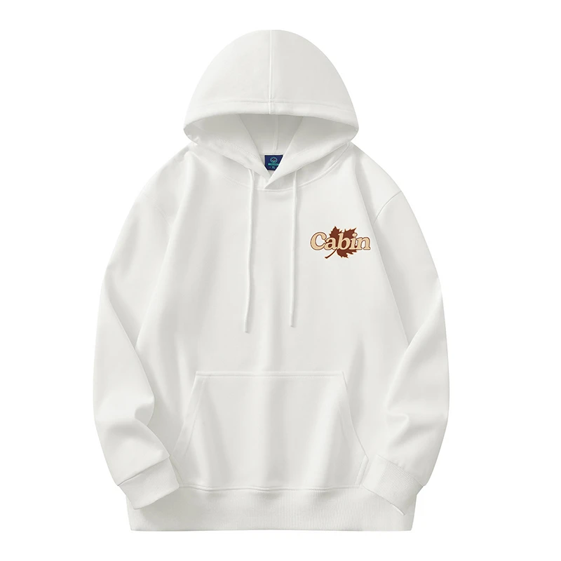 320g重磅白色卫衣男秋冬款潮流枫叶印花长袖帽衫加绒保暖连帽外套