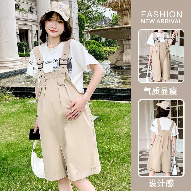 孕妇五分背带裤时尚网红两件套薄款外穿宽松休闲吊带裤夏季孕妇裤