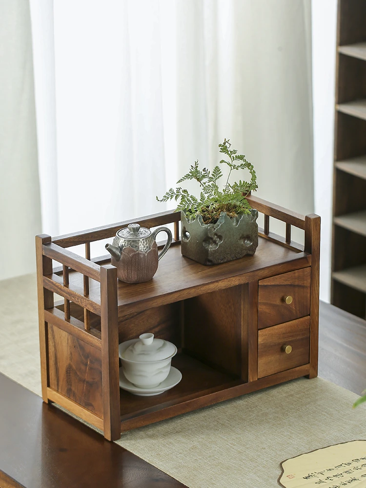 南美胡桃木双抽收纳架  40*19*27（hp162)