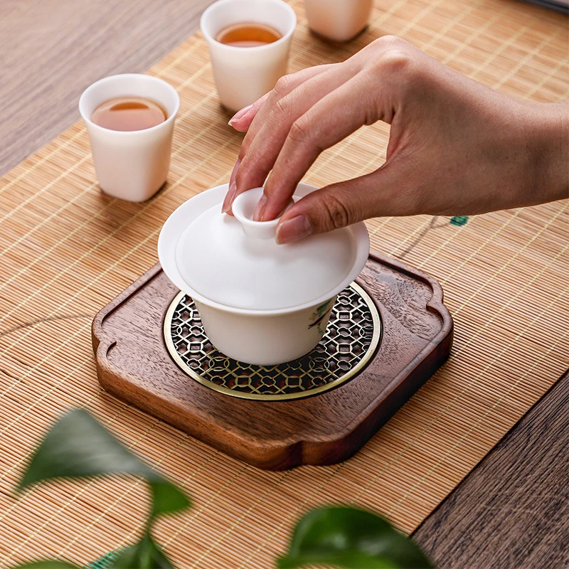 南美胡桃木梅花壶承 干泡盘 便携茶杯垫 中式茶具干泡台 hp-89