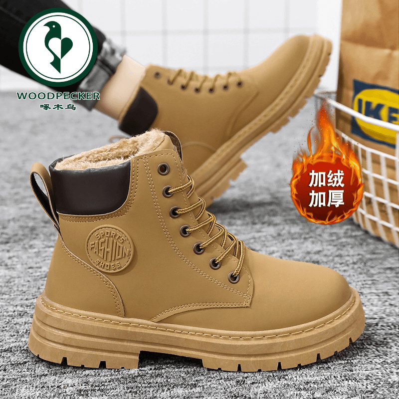 【正品】啄木鸟男鞋2024新款轻便百搭英伦风马丁靴男士复古大黄短靴