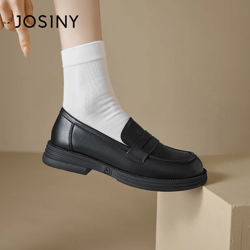 卓诗尼乐福鞋女2024年春夏季新款一脚蹬单鞋百搭英伦风圆头小皮鞋