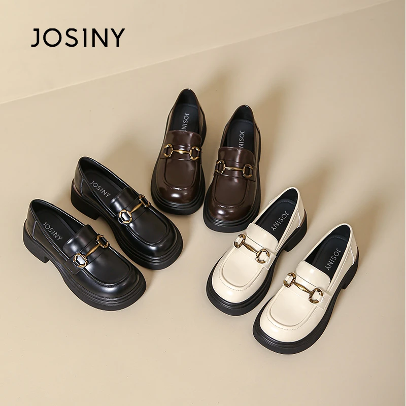 卓诗尼厚底乐福鞋2024年春季新款英伦风软底粗跟黑色小皮鞋女款鞋