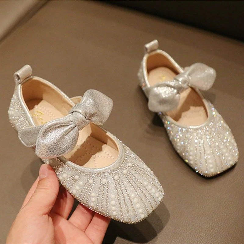 秋季女童公主鞋软底水钻蝴蝶结鞋子儿童小女孩宝宝舞蹈水晶鞋单鞋