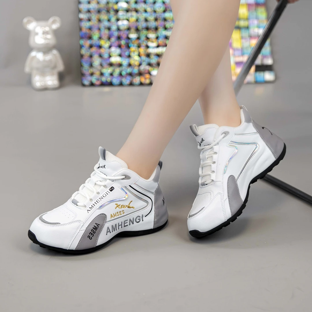 2024秋季皮面新款运动鞋厚底百搭男女情侣软底跳舞休闲时尚老爹鞋