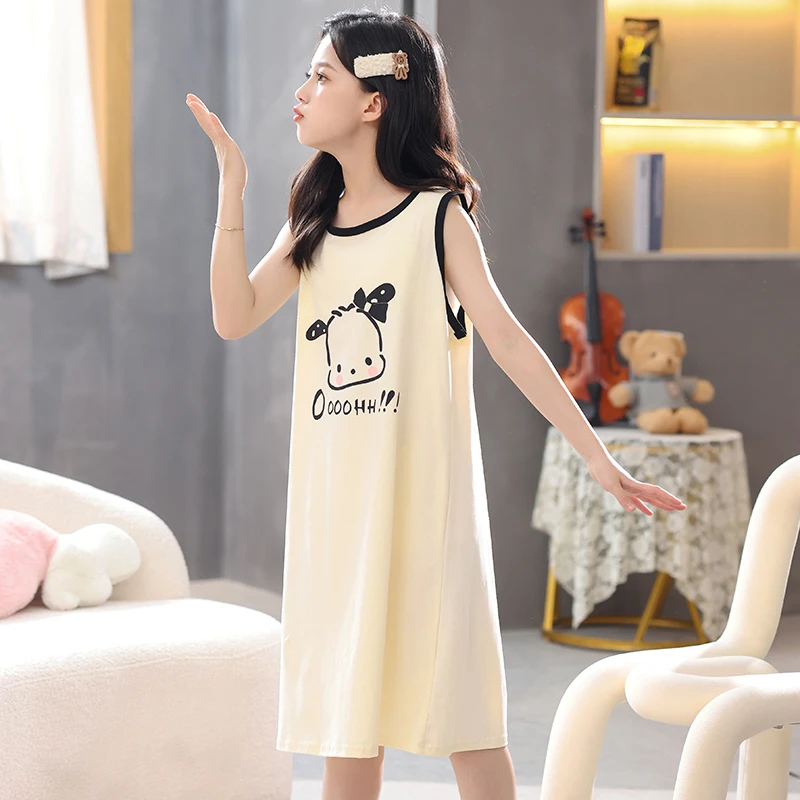 纯棉女童睡裙夏季薄款儿童背心睡衣网红洋气女孩夏款空调裙家居裙