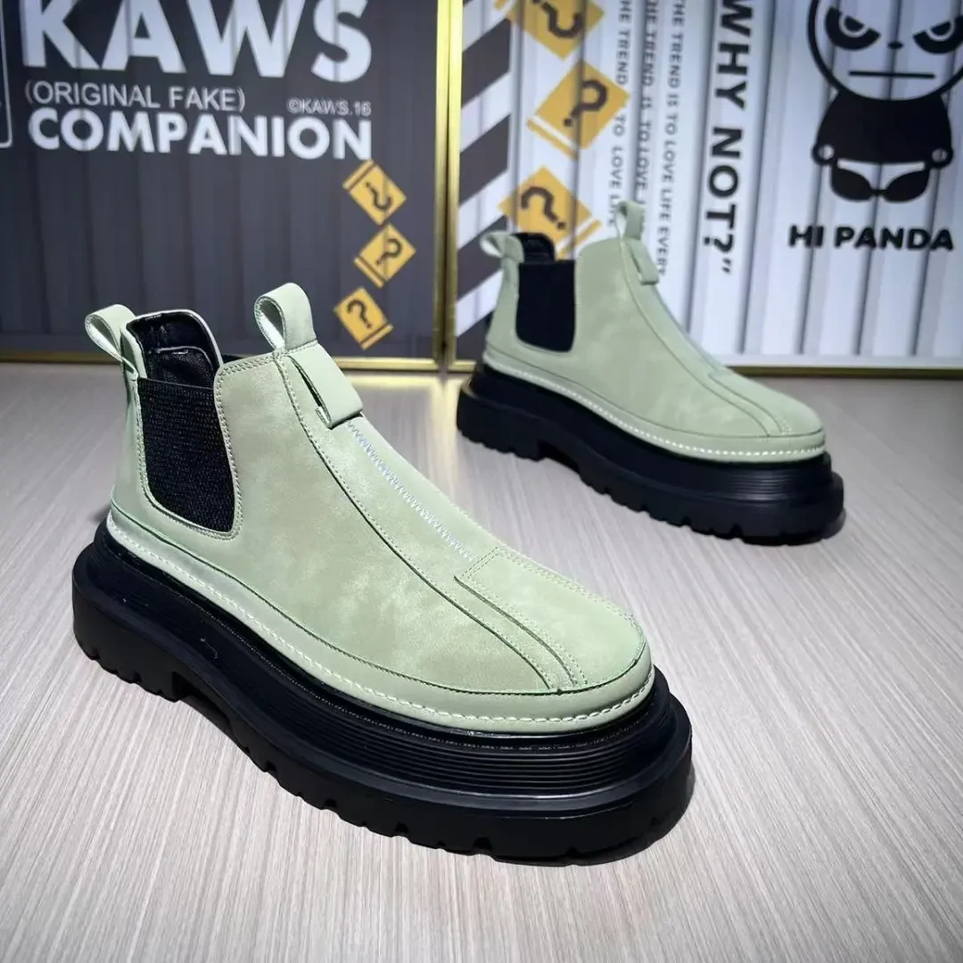 秋冬时尚休闲增高马丁靴机车风一脚蹬舒适方便冬季保暖男鞋