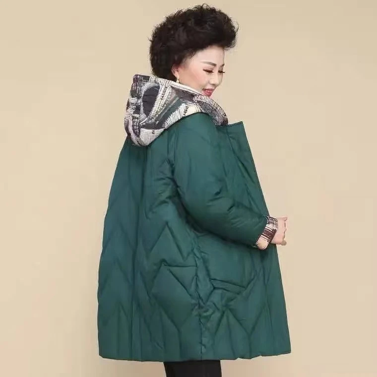 中老年妈妈秋冬中长款棉服2023新款大码宽松洋气减龄保暖棉衣外套