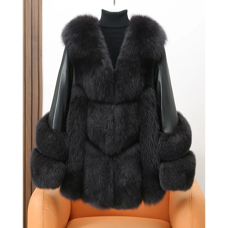 【小露推荐】24817鹅绒内胆 大狐狸毛绵羊皮时尚冬季气质皮草中长款