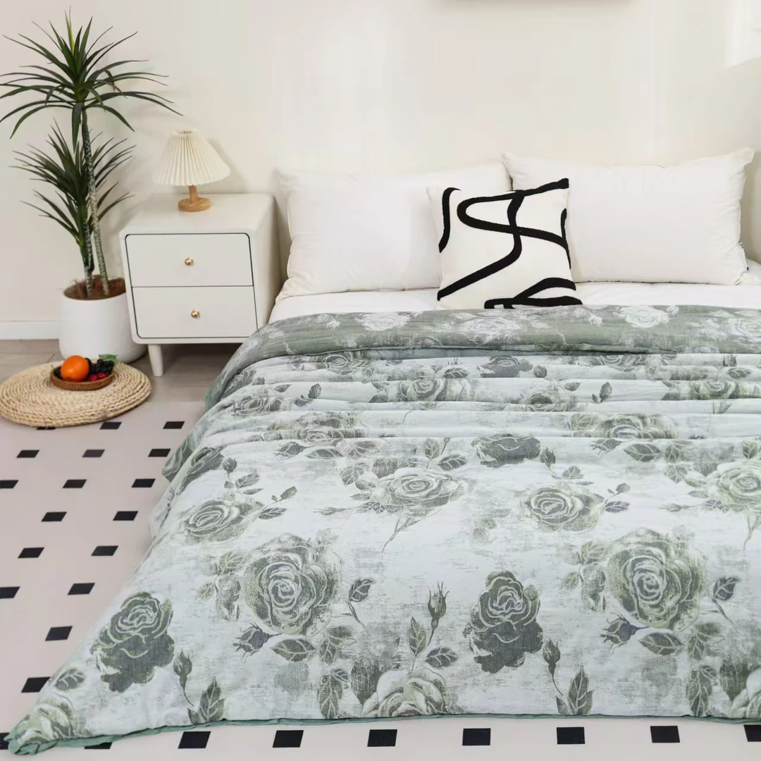 【天姿国色绿】200*230cm全棉高定贡缎提花双层纱酥绒棉冬被约2.6kg