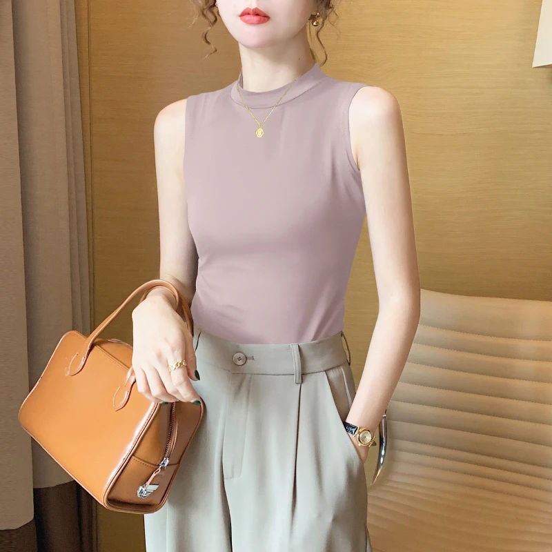 半高领吊带背心女2025莫代尔紧身收腰遮副乳无袖T恤内搭打底衫薄