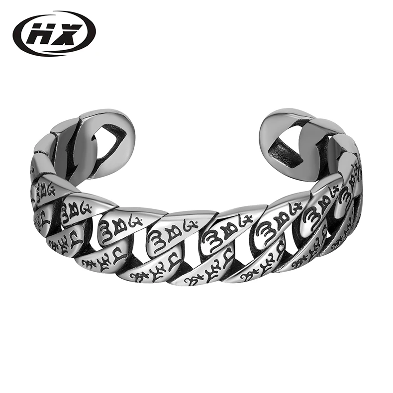 钛钢手镯 浩兴|民族风六字真言钛钢手镯男士复古个性开口时尚手镯