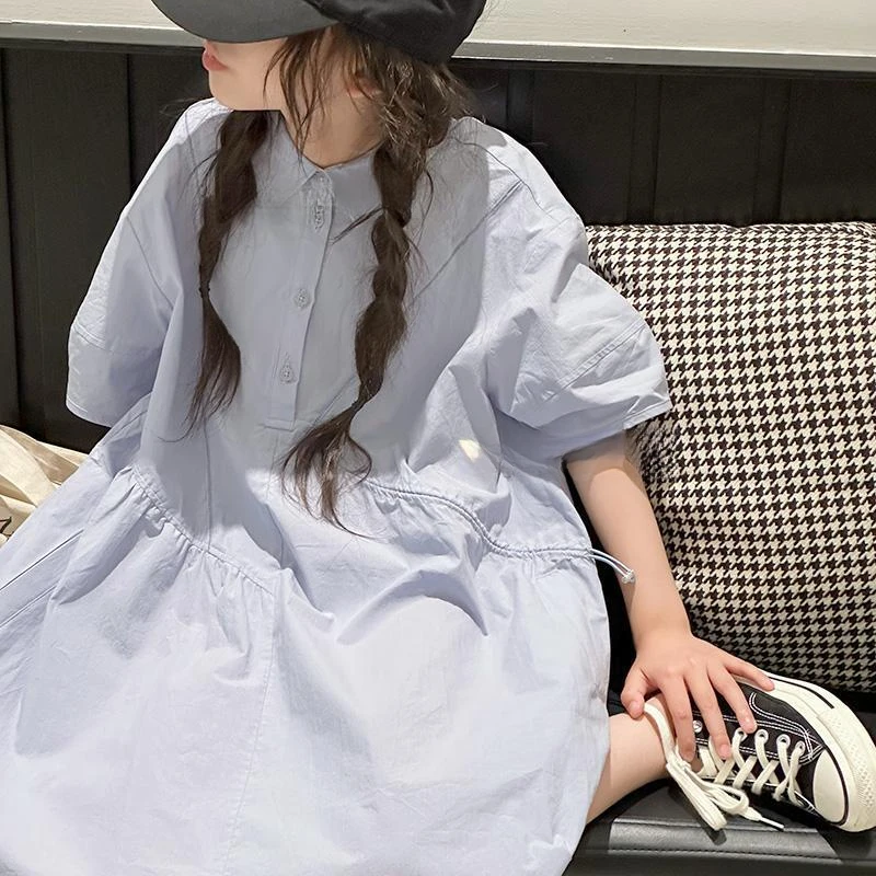 童装女童连衣裙2024新款夏季儿童裙子中大童学院风POLO衬衫裙显瘦