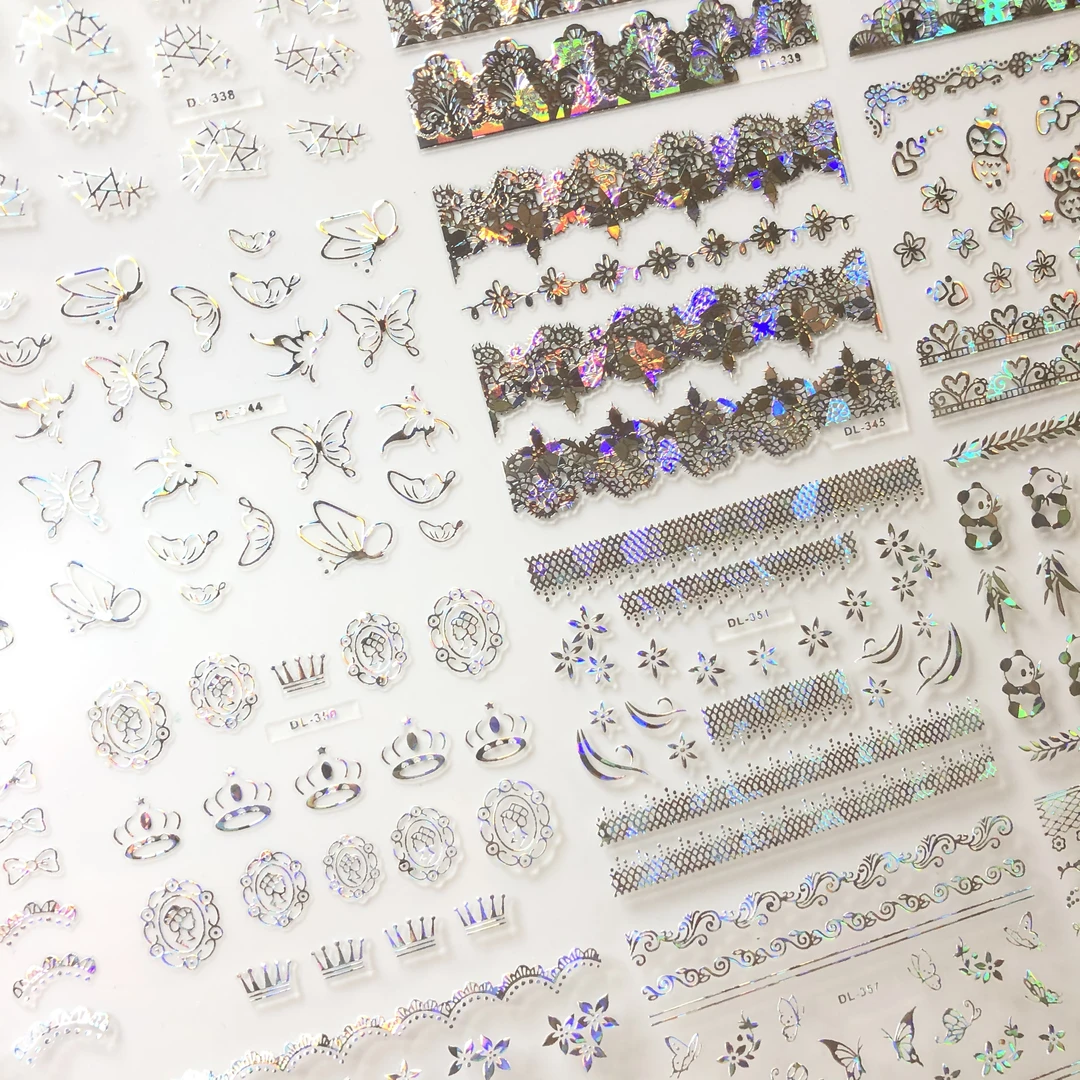 狗喵喵贴纸办公文具贴烫金贴纸镭射美甲素材贴纸花花熊猫蕾丝银色