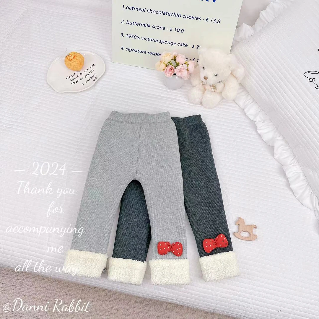 2024冬季波点蝴蝶结加绒加厚儿童糕糕绒保暖打底裤 D-Z906