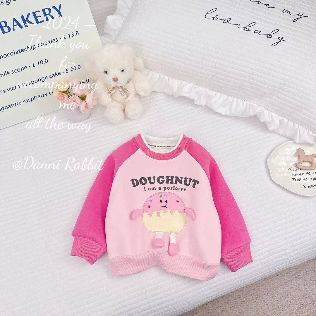 2024冬季新品*卡通甜甜圈+加绒奥粒绒*复古粉儿童保暖卫衣 D-W227