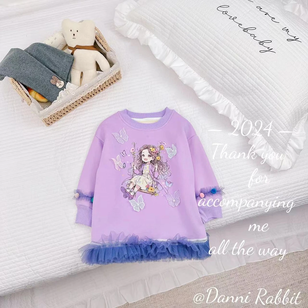2024冬季新品女童加绒立体蝴蝶网纱卫衣裙 D-Z232
