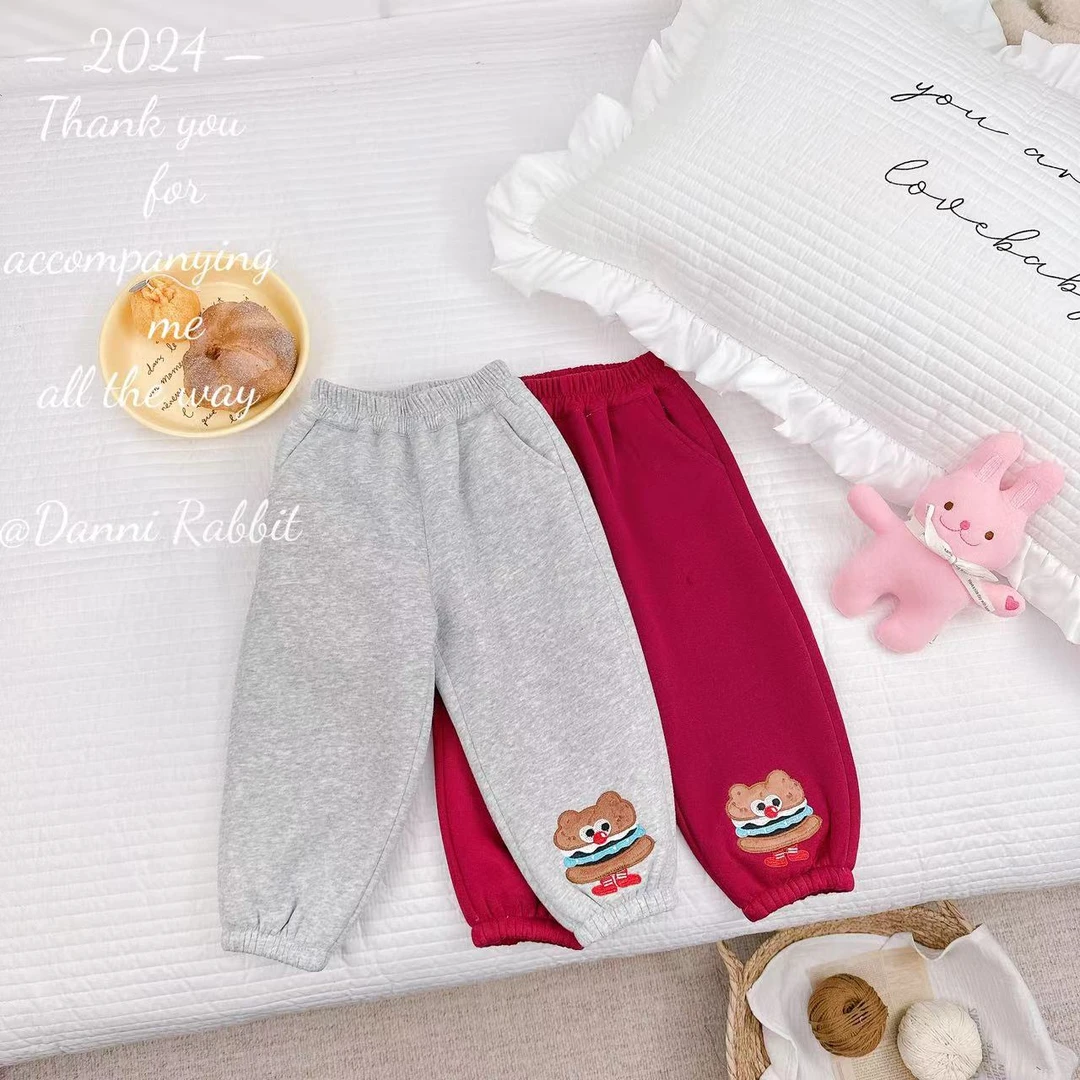 2024冬季新品卡通熊儿童加绒加厚糕糕绒保暖卫裤 D-H115