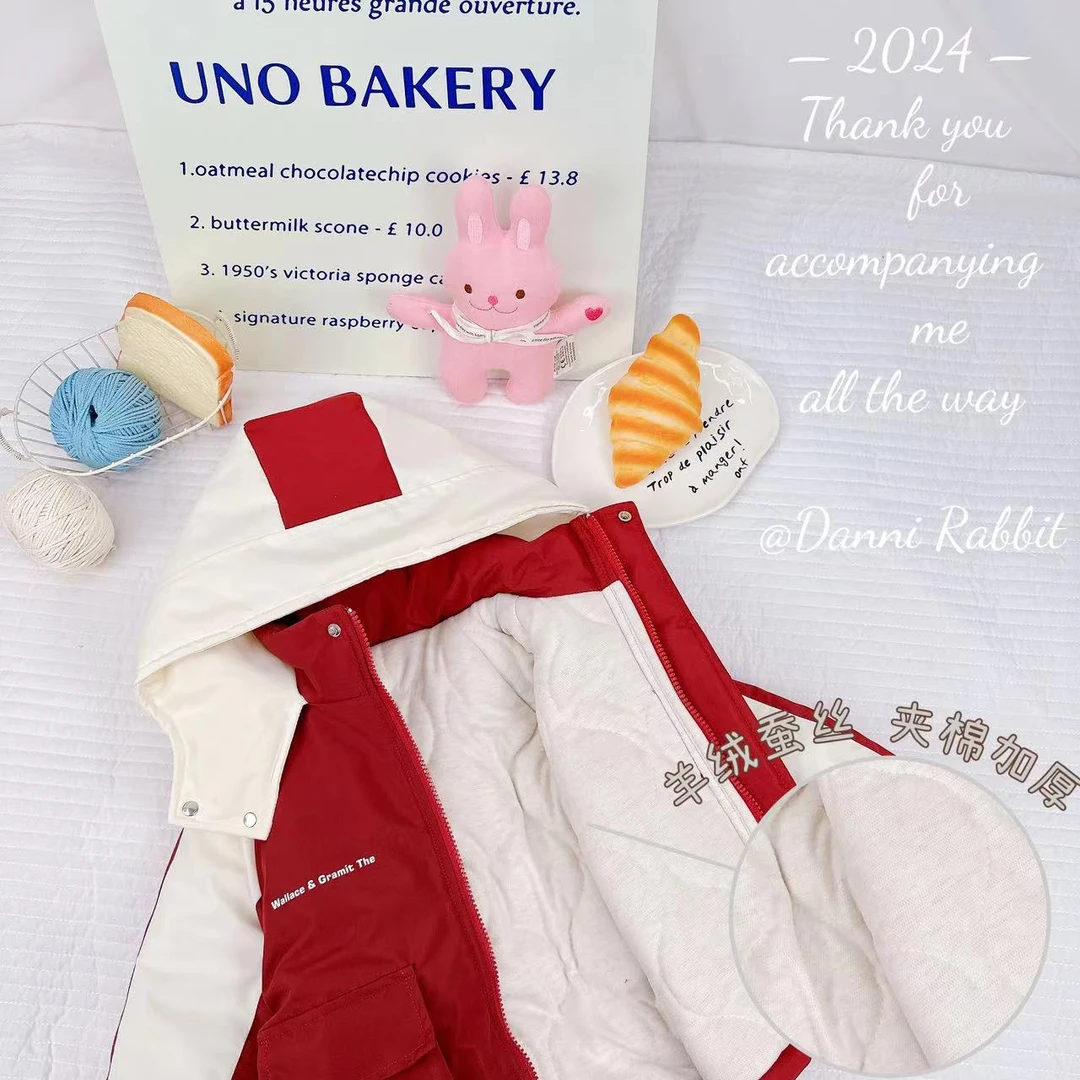 *冬季新款加厚儿童保暖红色氛围感撞色款棉服*D-X54