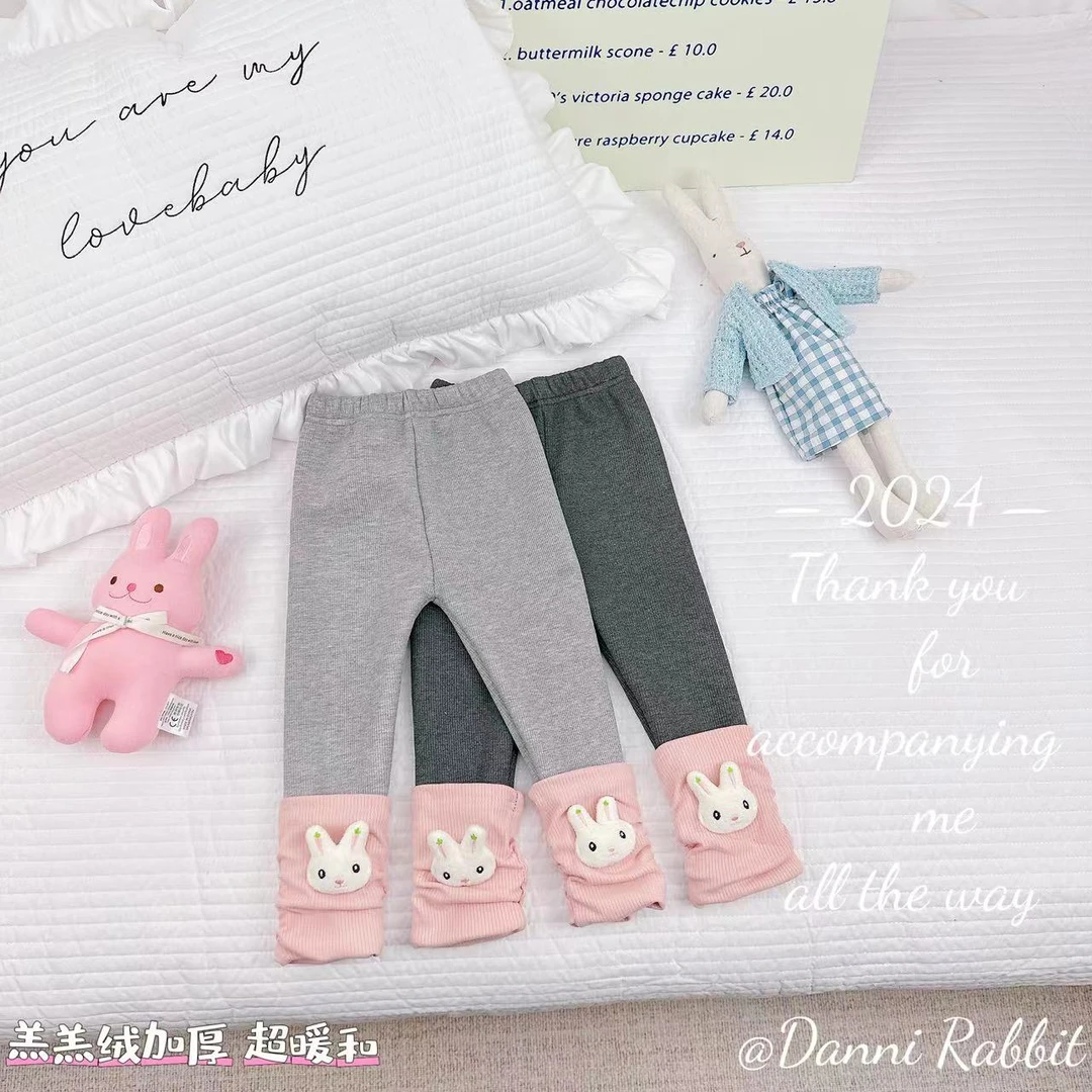 2024初冬新品儿童加绒可爱小兔糕糕绒翻边打底裤 D-Z586