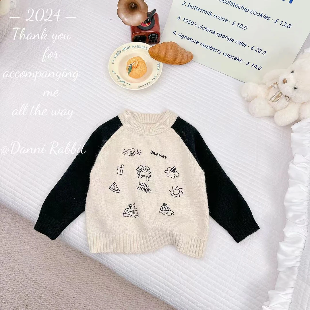 2024冬季潮流卡通拼接保暖套头儿童毛衣 D-Z870