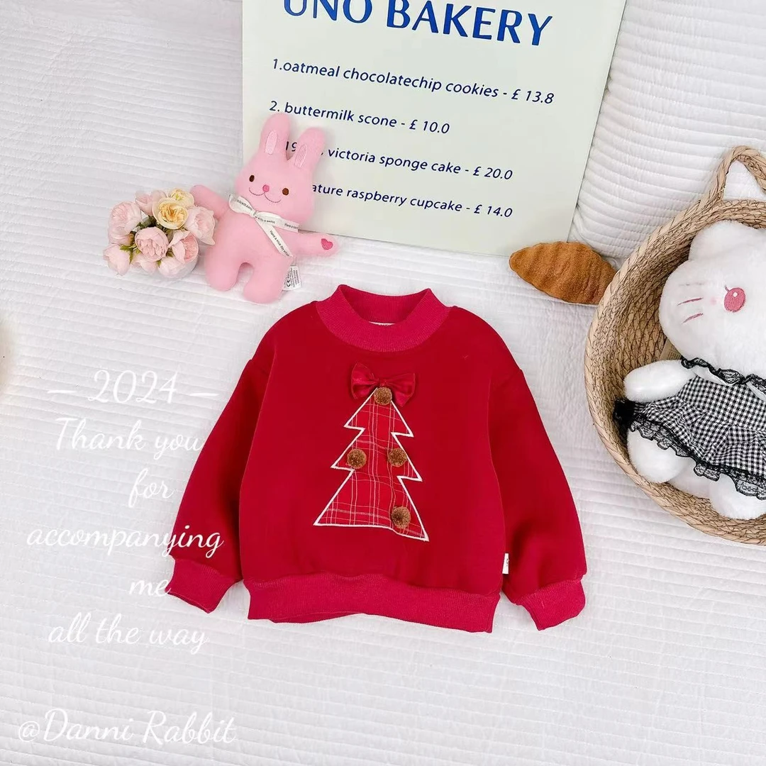 冬款新款女童甜美可爱圣诞树加绒卫衣 D-MK09