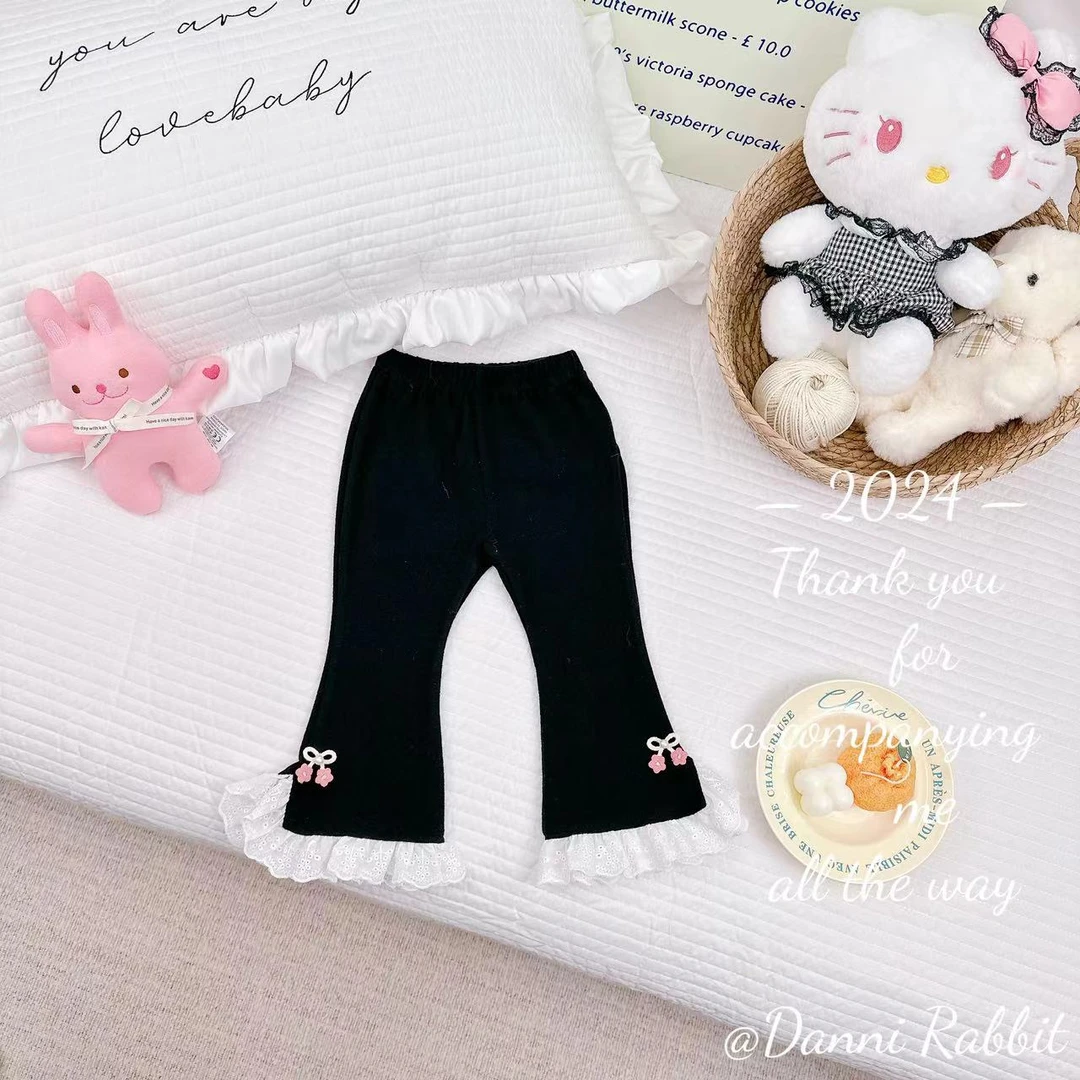 2025春秋新款洋气时尚可爱蕾丝裤边女童休闲裤 D-H50