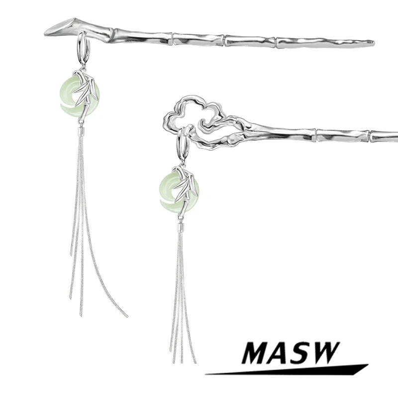 masw/麻秀原创竹节流苏发簪中国风平安扣M761