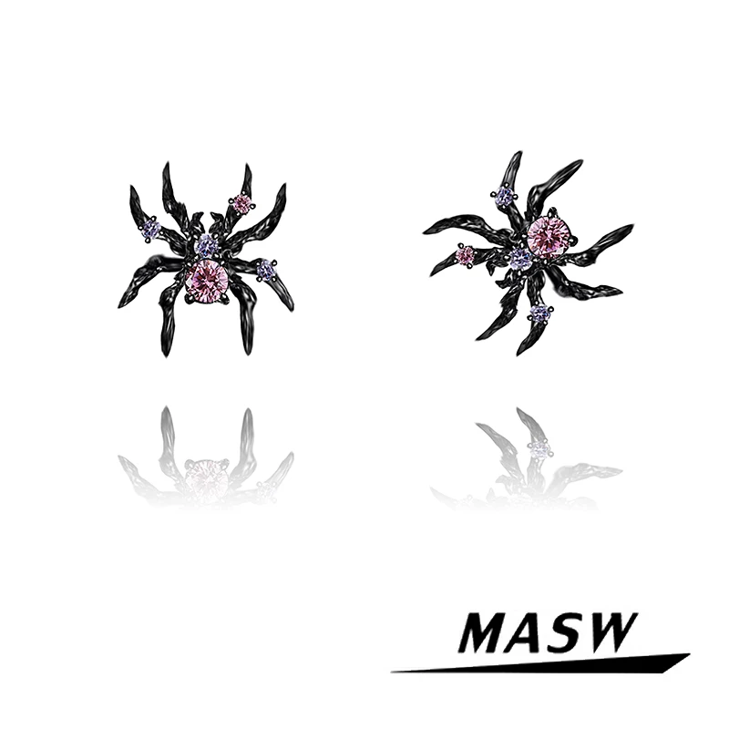 masw/麻秀 铜合金合成锆石耳饰 蛛网系列蜘蛛耳钉耳环男女M1802
