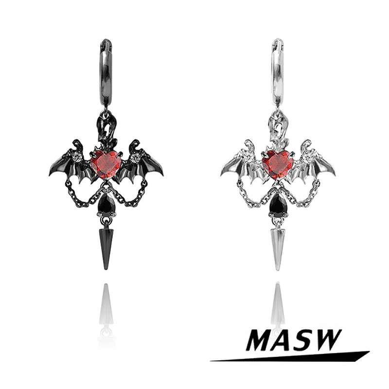 masw/麻秀 铜合金耳饰 甜酷恶魔翅膀耳扣高级暗黑辣妹耳环M2738