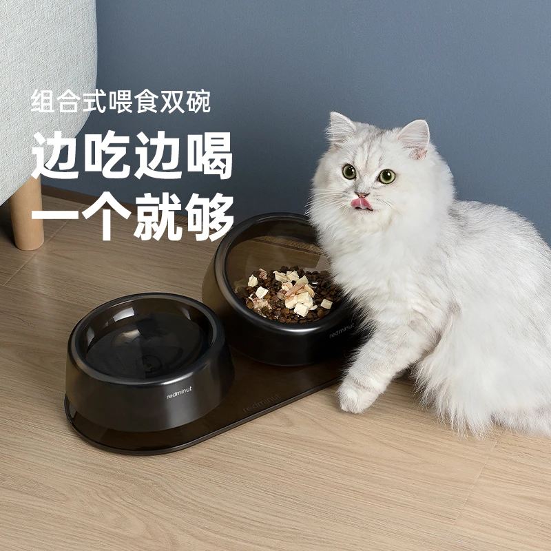 小红栗猫碗狗碗猫食盆狗盆猫咪食碗猫粮碗保护颈椎防打翻宠物双碗