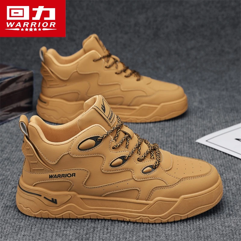 回力男鞋冬季新款百搭小麦色潮流时尚高帮板鞋男士耐磨休闲潮鞋子