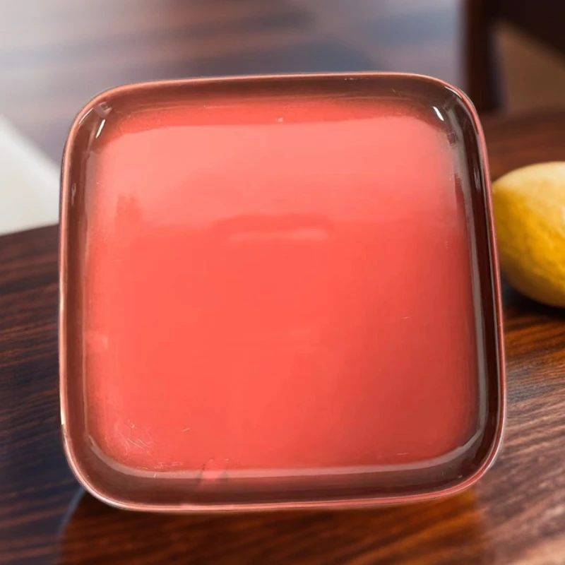 两只辣1958釉下彩窑变黑红直径19cm方盘菜盘微瑕