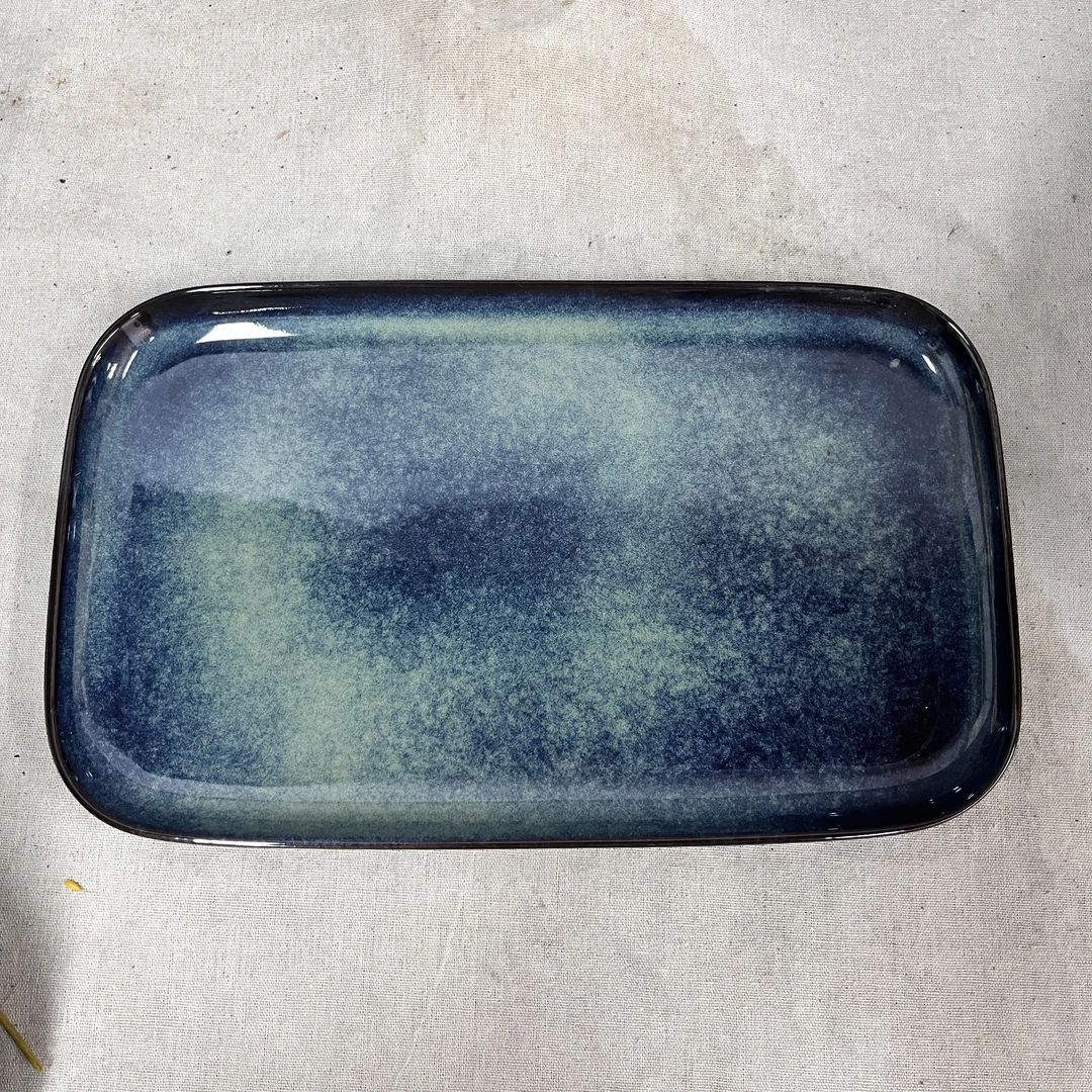 陶瓷窑变蓝绿15英寸长方盘海鲜盘托盘茶盘创意辣2762瑕疵明显