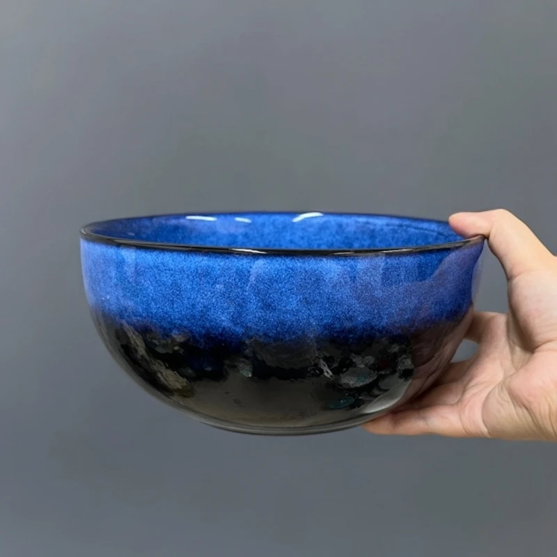 蓝色复古家用大号大碗蓝釉日式九英寸大汤碗辣1587微瑕陶瓷窑变釉