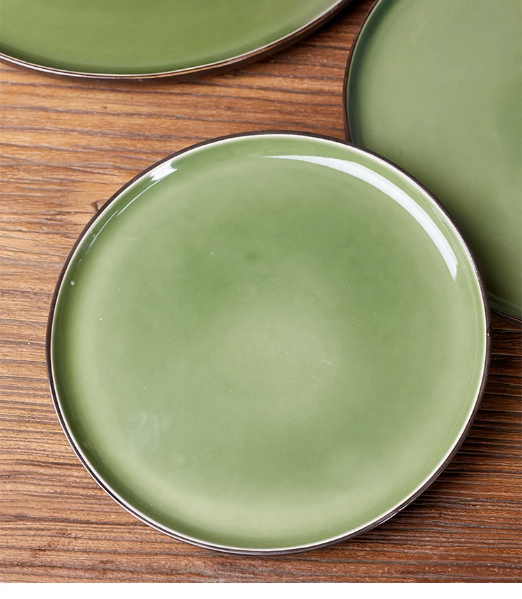 辣2402绿色陶瓷窑变绿复古牛排盘系列微瑕 家用摆盘中式盘子轻奢