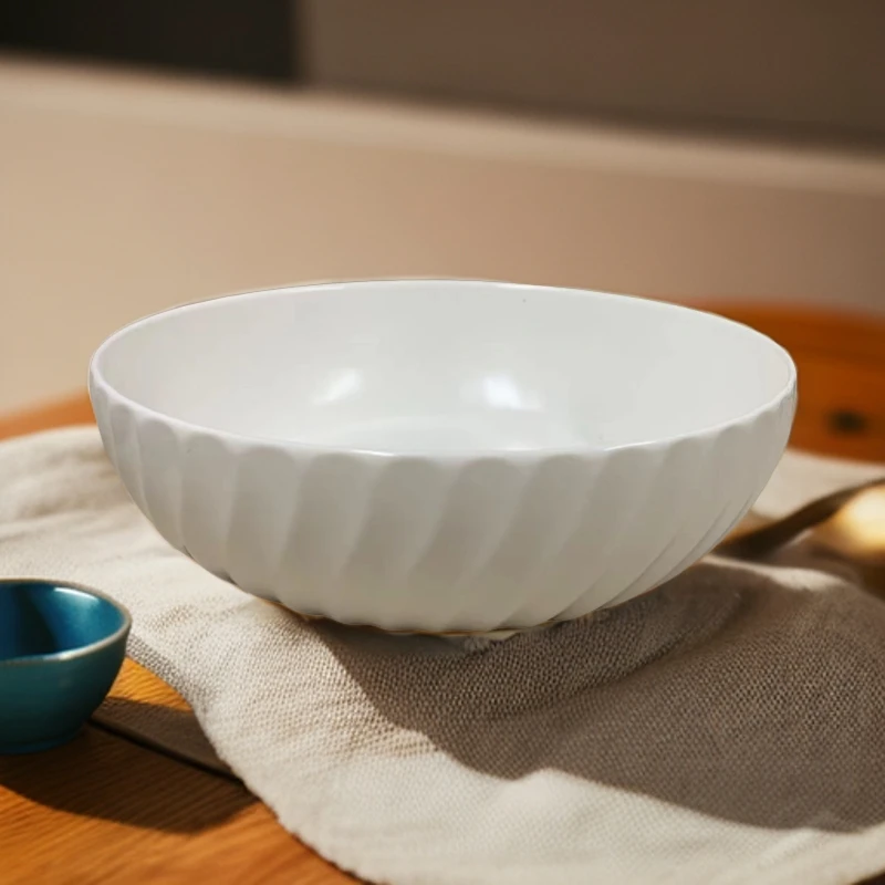 陶瓷花边螺纹八英寸碗简约白家用亚光简约大碗汤面碗菜碗辣073