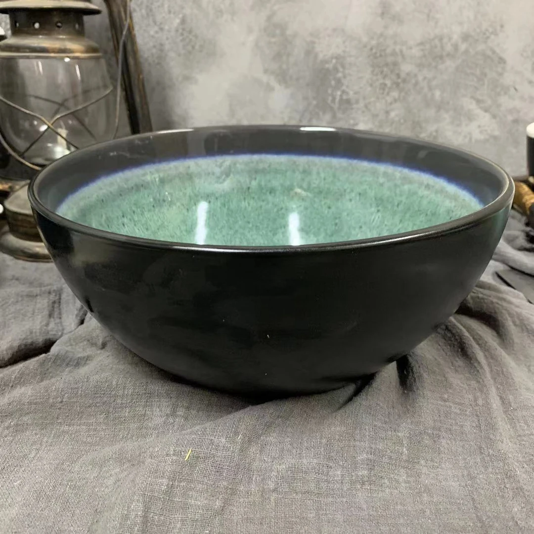 辣743 陶瓷窑变孔雀绿欧式十英寸 大汤碗 毛血旺菜碗微瑕满20包邮
