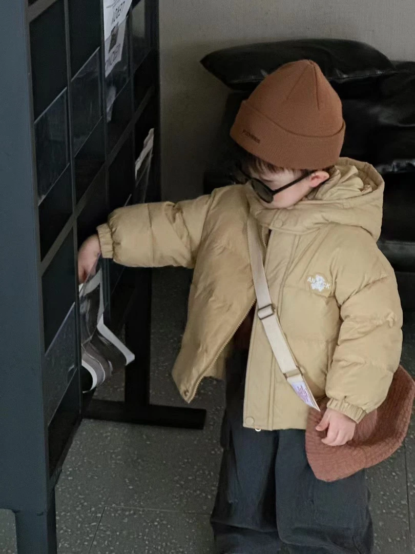 儿童羽绒服充绒量高的（男童）女童短款百搭连帽加厚纯色小童