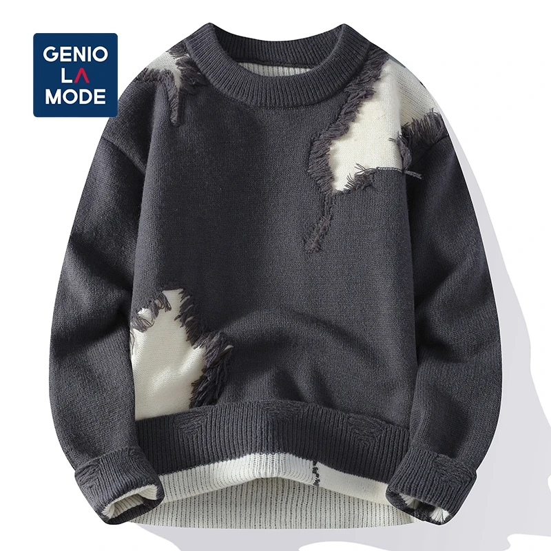 GENIO LAMODE秋冬新款毛衣男慵懒风潮流厚款冬季保暖针织衫毛线衣