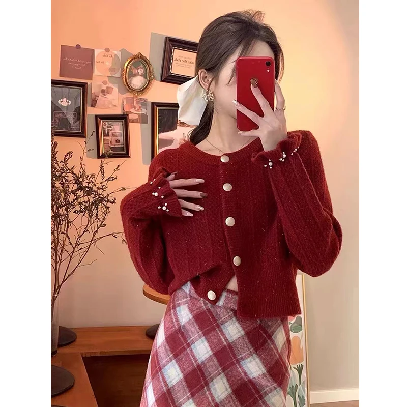 针织开衫女装2025秋冬新款复古上衣小个子百搭短款设计感毛衣外套