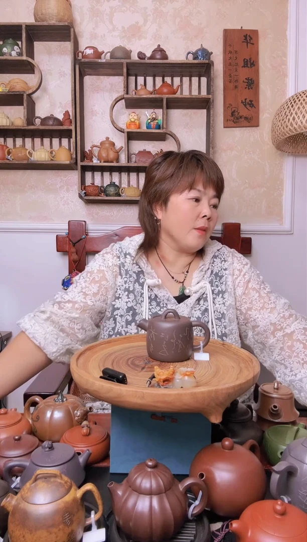 【闪购商品】紫砂茶壶天青 刻绘炮嘴汉瓦