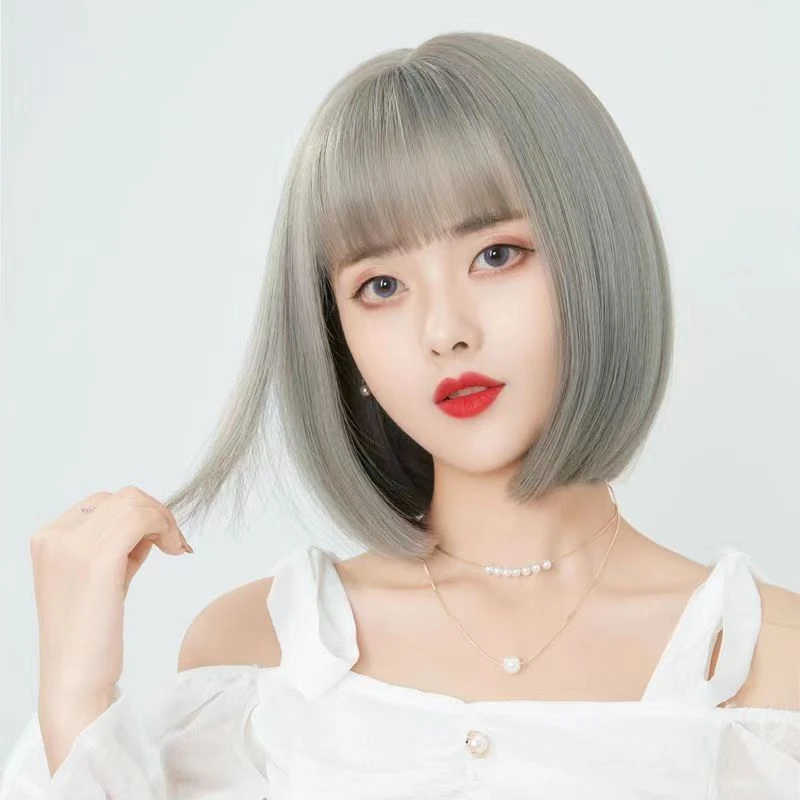 短款假发女时尚洋气奶奶灰bobo头蓬松自然仿真人发丝可水洗全头套