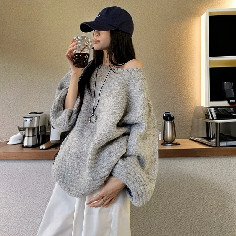 新款秋冬毛衣衫韩系慵懒风软糯纯色毛衣宽松慵懒复古休闲显瘦软糯