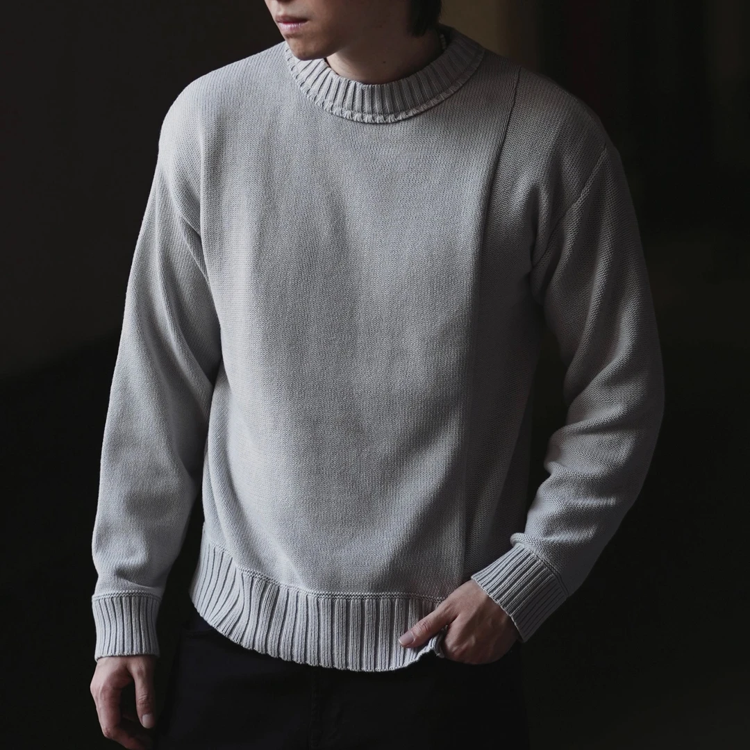 秋冬男士纯色不对称拼接宽松时尚百搭简约套头针织毛衣
