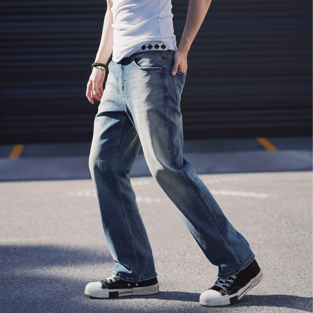 【01】13盎司弹力复古水洗微宽松显高男士直筒牛仔裤